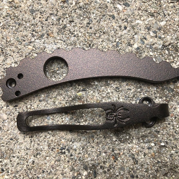 Vintage Bronze Titanium Back Spacer & Deep Pocket Clip Set For Spyderco Manix 2 G10 Knife C101GP2