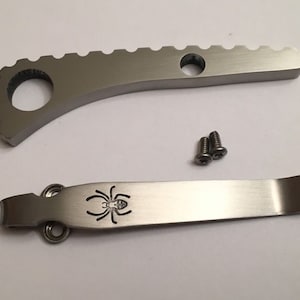Satin Titanium Back Spacers and Pocket Clip Set For Spyderco Paramilitary 2 C81GP2