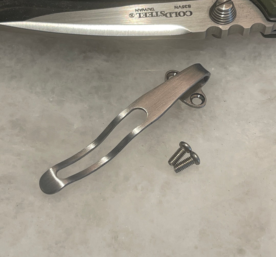 Satin Titanium Deep Carry Pocket Clip for Cold Steel AD-15 Knife