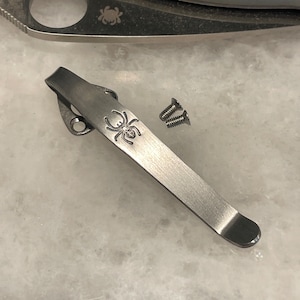 Satin Titanium Deep Carry Pocket Clip For Spyderco Polestar & Alcyone Knife