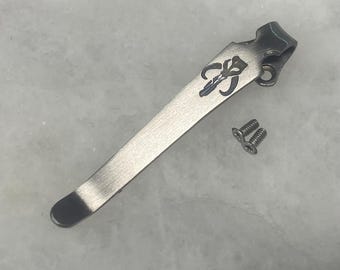Satin Titanium Deep Pocket Clip For Spyderco Paramilitary 2 C81GP2 & Military 2 C36GP2 Knife