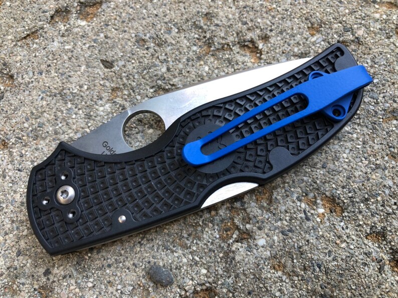 Blue Titanium Pocket Clip For Spyderco Native 5 FRN Lightweight C41SBK5 C41PBK5