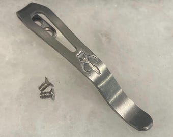 Plain Satin Titanium Deep Carry Pocket Clip For Kershaw Launch 4 Knife