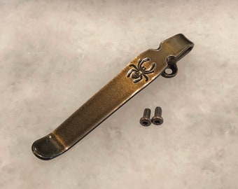 Golden Bronze Titanium Deep Carry Pocket Clip For Spyderco Para 3 Paramilitary 2 Knife