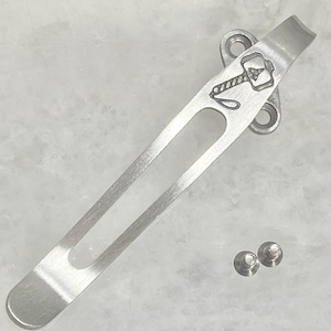 Satin Titanium Deep Carry Pocket Clip For Kershaw Leek 1660 Knife with Thor Hammer