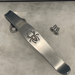 Plain Satin Titanium Deep Carry Pocket Clip Made For Spyderco Canis Knife Tip Up Carry