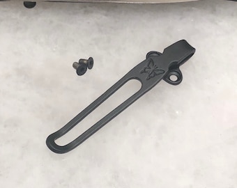 Flat Black Titanium Deep Carry Pocket Clip For Benchmade 530, Bugout 535 & Bailout 537 Folder Knife