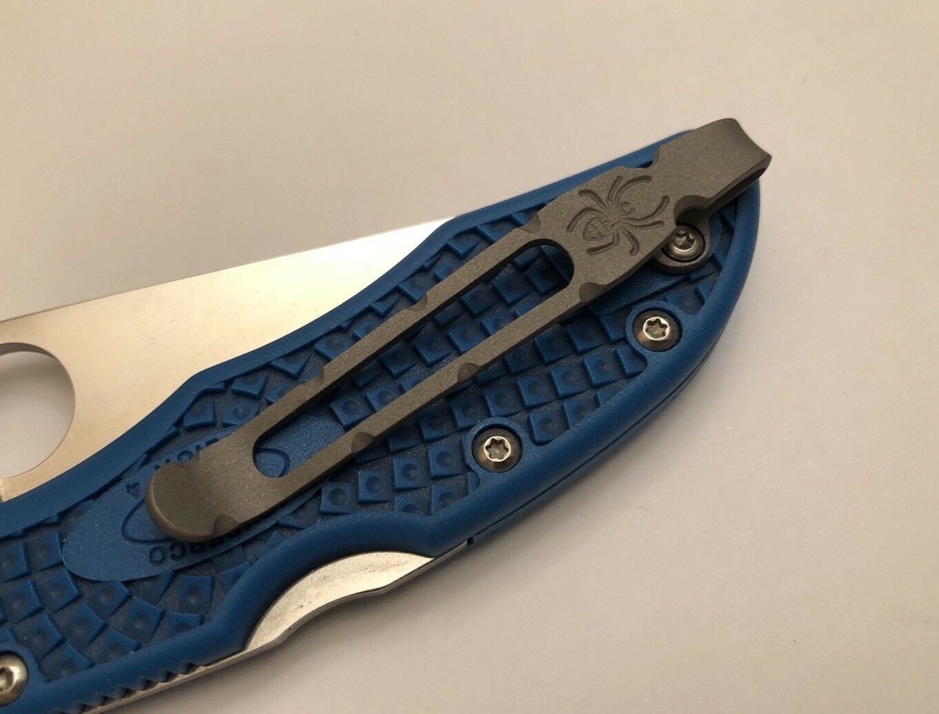 Flat Gray Titanium Deep Pocket Clip Compatible To Spyderco Delica 4 FRN Knife Tip Up Carry