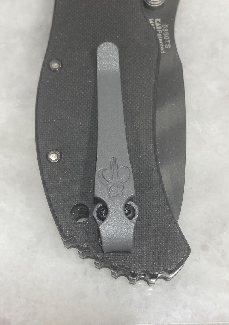 Flat Gray Titanium Deep Carry Pocket Clip For Zero Tolerance ZT0300 ZT0350 ZT0301 ZT0303 Knife with Mythosaur Skull image 3