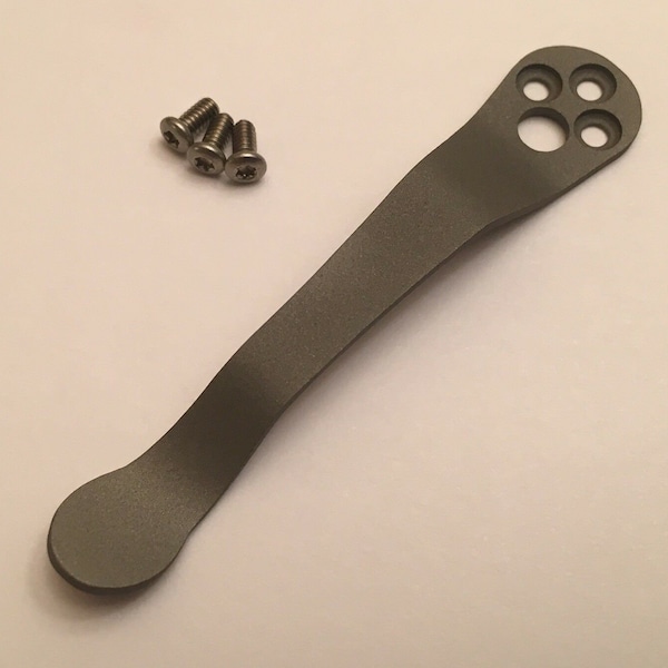 Flat Gray Titanium Pocket Clip Made For Spyderco Stretch Delica 4 Endura 4