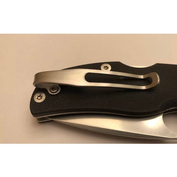 Satin Titanium Deep Carry Pocket Clip Made For Spyderco Native 5 G10 Para 3 Paramilitary 2 and Manix 2 G10 Knife