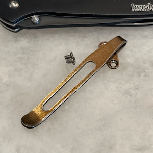 Gold Bronze Titanium Deep Carry Pocket Clip Made For Kershaw Leek 1660 Knife Tip Up Position