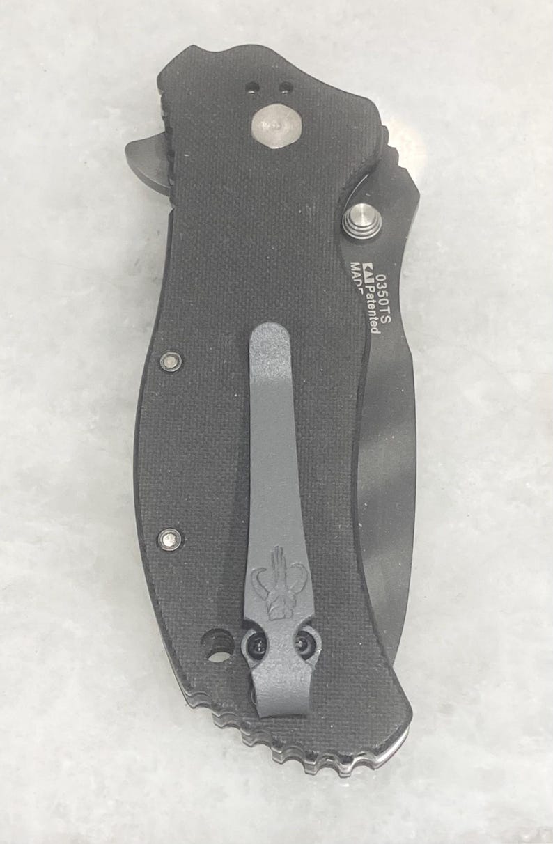 Flat Gray Titanium Deep Carry Pocket Clip For Zero Tolerance ZT0300 ZT0350 ZT0301 ZT0303 Knife with Mythosaur Skull image 5