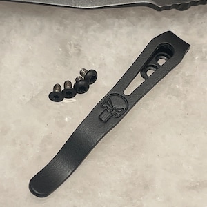 Matte Flat Black Titanium Deep Carry Pocket Clip For Hogue Deka Knife with Punisher Skull