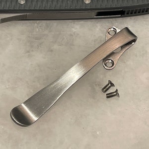 Plain Satin Titanium Deep Carry Pocket Clip For Andrew Demko AD20.5 Knife Folder - Right Hand