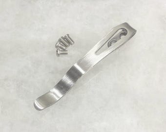 Plain Satin Finish Titanium Deep Carry Pocket Clip For QSP Penguin Liner Lock & Glyde Lock Knife