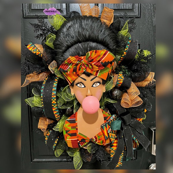 Juneteenth Wreath | Front Door Wreath | Black and Red Wreath |Black History Month| Juneteenth Decor | Kwanzaa Decor | Bubble Gum Girl Wreath