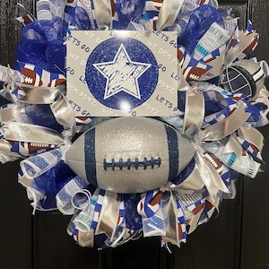 Blue and White football Wreath | Football Wreath | Blue and Silver Wreath | Texas Wreath | Texas Football Wreath