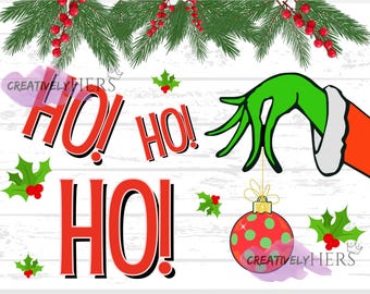 Green Hand Christmas Sign | Christmas Sign | Ho Ho Ho Wreath Sign