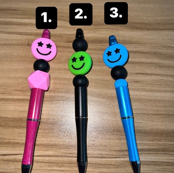 Smiley Pen Bubble Bead Pen Smiley Print Pen Wood Pen Personalized Pen  Beaded Pen pink Bead Pen 