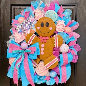 Pink & Blue Gingerbread Wreath | Gingerbread Decor | Pastel Christmas | Pastel Gingerbread | Candyland Christmas | Candyland Decor