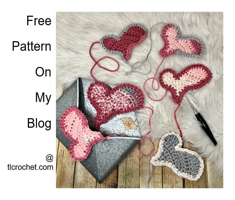 Wonky Heart Applique Crochet PDF Digital Download, Crochet Heart Pattern, Crochet Valentine's Day, Heart Applique, Valentine Gift, Love gift image 1