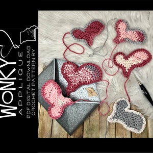 Wonky Heart Applique Crochet PDF Digital Download, Crochet Heart Pattern, Crochet Valentine's Day, Heart Applique, Valentine Gift, Love gift image 2