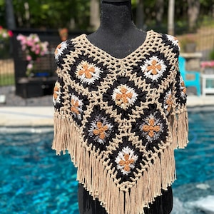 Esther&#39;s Poncho Crochet Pattern, Granny Square Poncho, Crochet Poncho, Swim Cover, Vintage Poncho Pattern, Mommy and Me Poncho, PDF Crochet