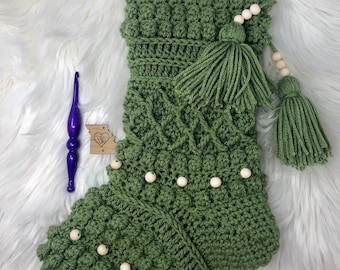Boho Beaded Stocking; Crochet Stocking Pattern, Stocking Pattern, Crochet Boho Stocking, Christmas Stocking, Fireplace Mantle Decor, Pattern