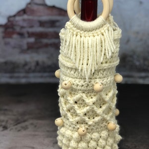 Boho Wine Tote, Crochet Wine Tote, Bolsa de regalo de ganchillo, Bolsa de vino DIY, Bolsa de regalo DIY, Patrón de ganchillo, Boda en bodega, Regalo de boda, Regalo de ducha imagen 1