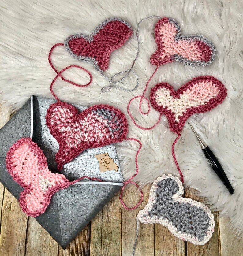 Wonky Heart Applique Crochet PDF Digital Download, Crochet Heart Pattern, Crochet Valentine's Day, Heart Applique, Valentine Gift, Love gift image 3