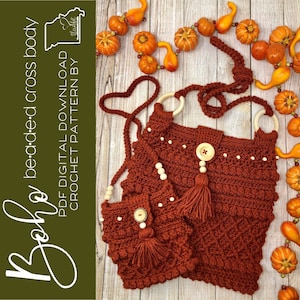 Boho Beaded Cross Body Crochet Purse Pattern, Crochet Purse PDF, Mommy & Me Purse, Crochet Cross Body Purse, Cross Body Bag, Boho Purse image 2