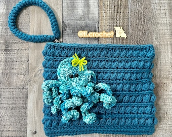 Stonebridge Pouch Crochet Pattern, PDF Digital Download, Crochet Makeup Bag, Pencil Pouch, Cosmetic Bag, Crochet Wristlet, Octopus Applique