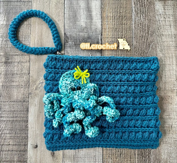 Stonebridge Pouch Crochet Pattern, PDF Digital Download, Crochet Makeup Bag,  Pencil Pouch, Cosmetic Bag, Crochet Wristlet, Octopus Applique 