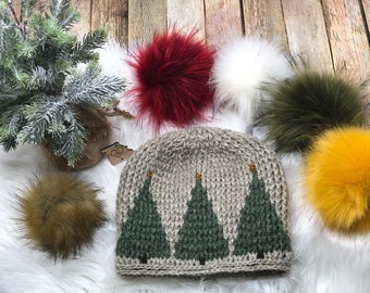 Tall Pines Beanie PDF Crochet Pattern, Crochet hats for Kids, Christmas Hat, Family Beanie, Tree Beanie, Men's Accessories, Women's Fashion