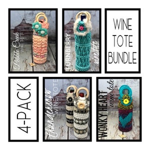 Crochet Wine Tote Bundle Pack; PDF Digital Download Patterns; Winery Wedding; Crochet Gift Bag; DIY Tote; Winery Shower Gift; Gift of Wine