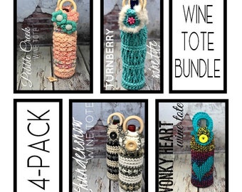 Crochet Wine Tote Bundle Pack; PDF Digital Download Patterns; Winery Wedding; Crochet Gift Bag; DIY Tote; Winery Shower Gift; Gift of Wine