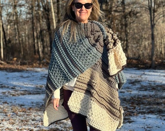 Boho Ruana, Crochet Pattern, Unisex Poncho (PDF Pattern), Large Crochet Project