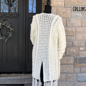 Boho Cardi Duster Pattern, Boho Crochet Cardigan, Boho Crochet Duster, Boho Cropped Cardigan, Fringed Cardigan, Cardigan with Bell Sleeves image 3