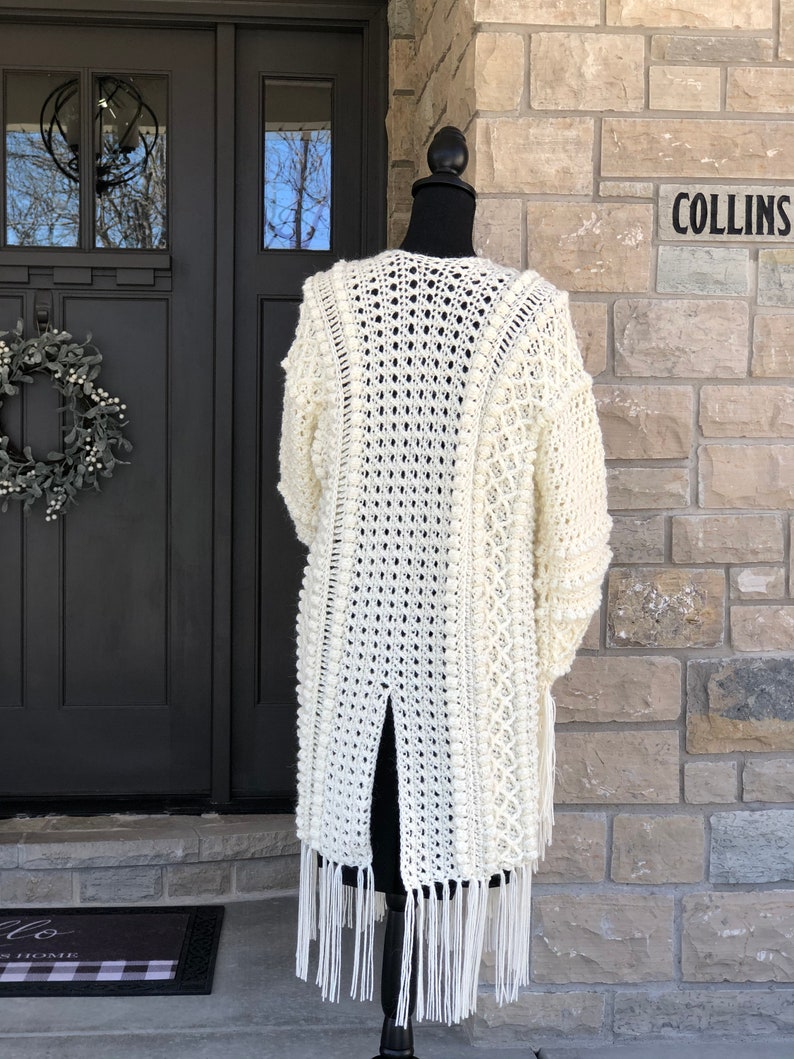 Boho Cardi Duster Pattern, Boho Crochet Cardigan, Boho Crochet Duster, Boho Cropped Cardigan, Fringed Cardigan, Cardigan with Bell Sleeves image 3