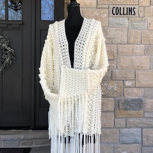 Boho Cardi Duster Pattern, Boho Crochet Cardigan, Boho Crochet Duster, Boho Cropped Cardigan, Fringed Cardigan, Cardigan with Bell Sleeves image 1