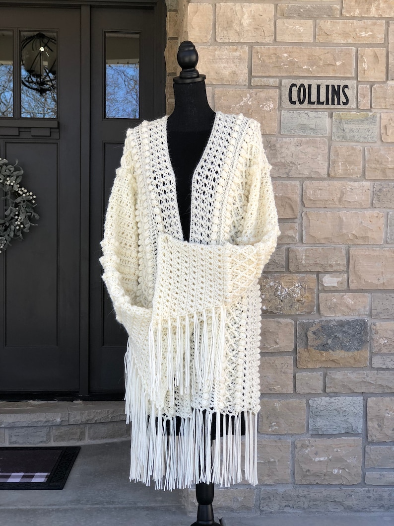 Boho Cardi Duster Pattern, Boho Crochet Cardigan, Boho Crochet Duster, Boho Cropped Cardigan, Fringed Cardigan, Cardigan with Bell Sleeves image 1