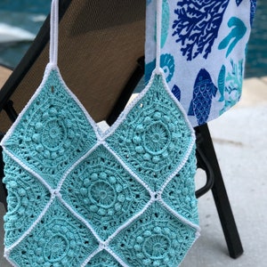 Boho Granny Square Market Bag Pattern, Crochet Market Bag PDF, Crochet Tote Bag, Crochet Purse, Handmade Bag, Beach Bag, Towel Tote, Pattern