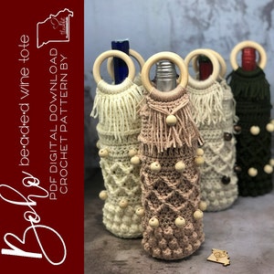 Boho Wine Tote, Crochet Wine Tote, Crochet Gift Bag, DIY Wine Bag, DIY Gift Bag, Crochet Pattern, Winery Wedding, Wedding Gift, Shower Gift image 2