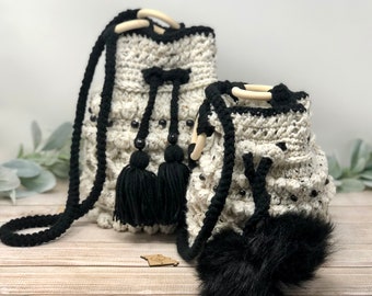 Boho Beaded Bucket Bag Crochet Pattern, Crochet Purse, Crochet Handbag, Crochet Tote Bag, Crochet Drawstring Bag, Crochet Mommy and Me
