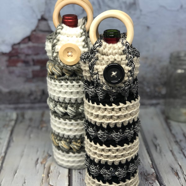 ThunderSnow Wine Tote Crochet PDF Pattern Digital Download; Wine Tote with Handles; Crochet Wine Bag; Crochet Gift Bag; Gift Tote Handles