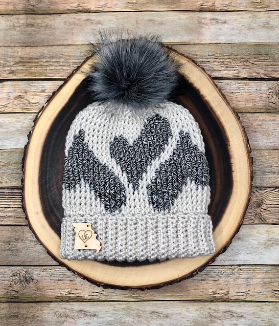 New Custom Designed Black Slouchy Pom Beanie with Decorative Black Heart. Pom-Pom Beanie | Lovelightclothing main image 3