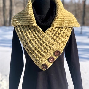 Waffles & Mimosas Crochet Cowl Pattern, Waffle Stitch Crochet, Scarf, Cowl Scarf, Crochet Scarf with Buttons, Ladies Crochet, Mens Vest