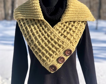 Waffles & Mimosas Crochet Cowl Pattern, Waffle Stitch Crochet, Scarf, Cowl Scarf, Crochet Scarf with Buttons, Ladies Crochet, Mens Vest