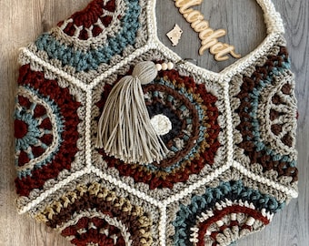 Rascal Satchel, Crochet Pattern, Hexagon, Tote Bag, Tassel, Slip Stitch Construction (PDF Pattern)